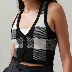 BDG Black and White Checkered Knit Sweater Vest